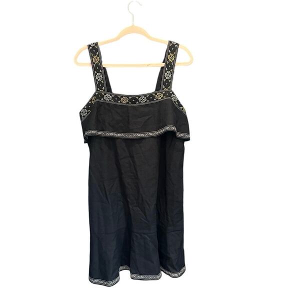 Madewell Tiered Black Linen Blend Boho Embroidered Coastal Cowgirl Mini Dress - Picture 12 of 12